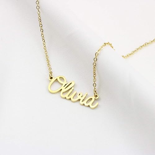 Miniatura 4 de Yiyang Collar con dije y nombre personalizable, de acero inoxidable, chapado en oro de 18 quilates, joyería para niñas, regalo de cumpleaños