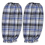 Ruilogod Home White Blue Grids Checkered Elastic Floral Cuff Sleevelet Oversleeves Pair