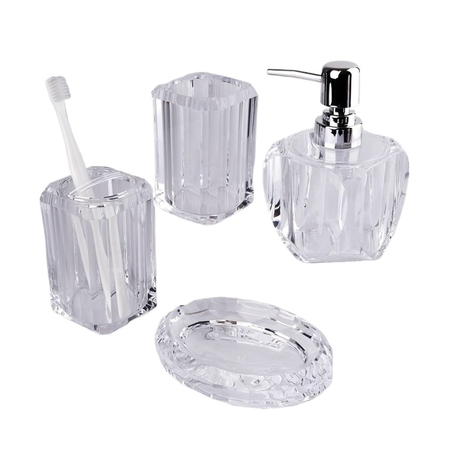 Soap Dispenser Resin Bathroom Accessories Set 4 Pcs, Lotion Soap Dispenser, Mouthwash Cup, Toothbrush Holder,soap Dish(Clear)