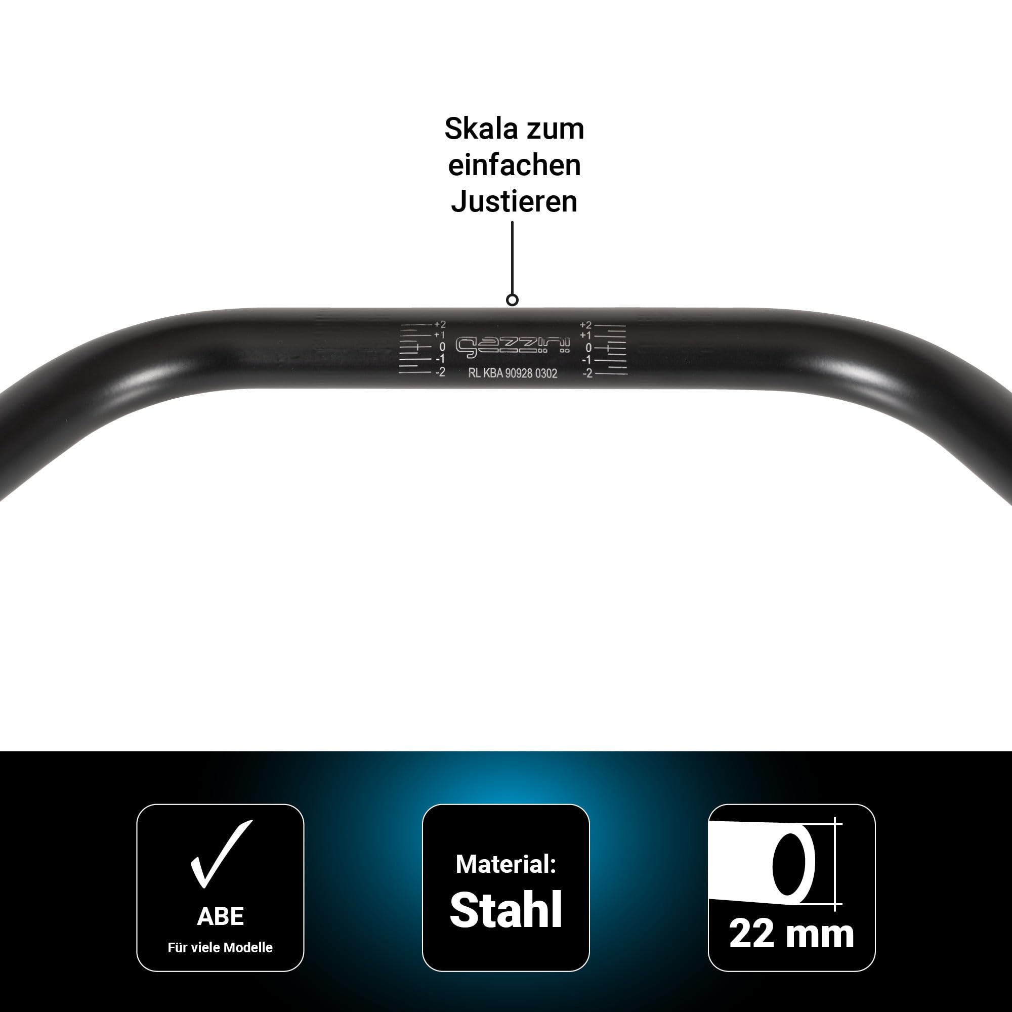gazzini Street Touring Stahl Motorradlenker mit ABE 22mm, Breite 785mm, Motorrad Lenker Schwarz, Universal Lenker 7/8 Zoll, Tourenlenker Motorrad, Naked Bike Zubehör
