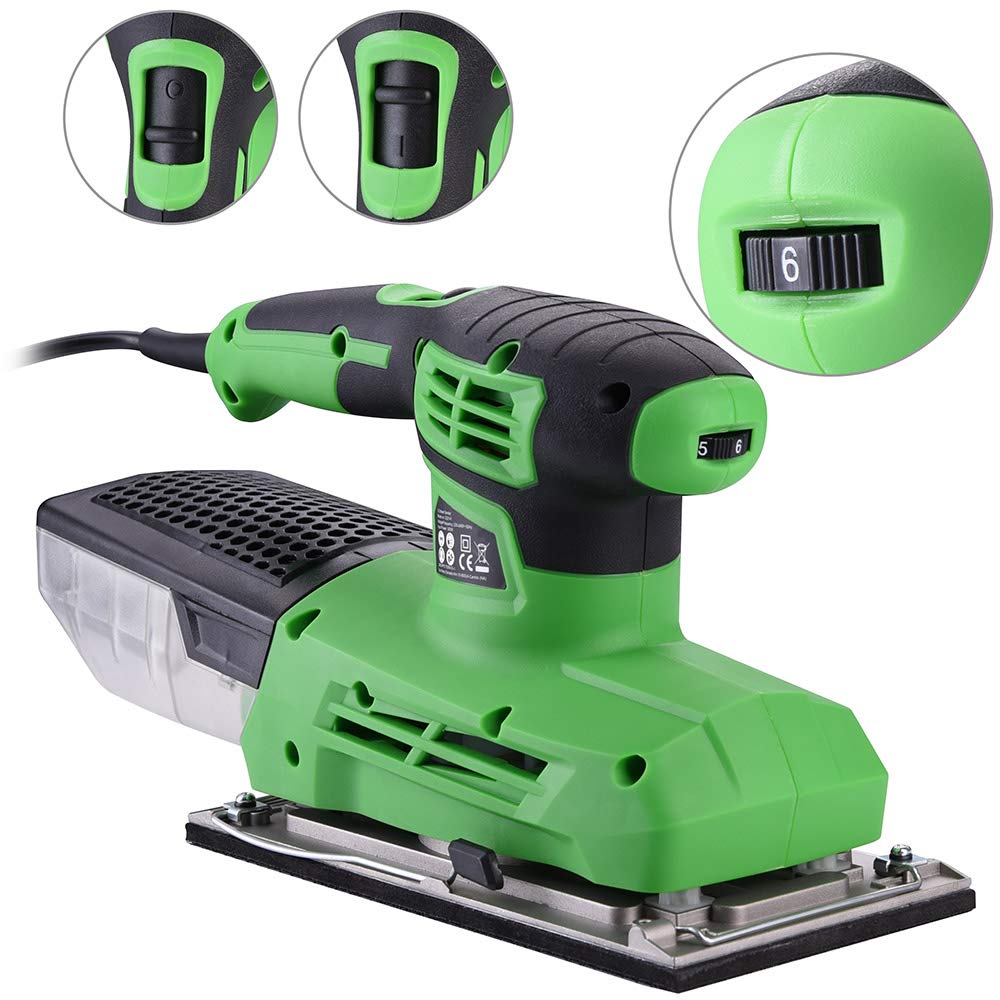 Bakaji Levigatrice Mouse Orbitale Potenza 300W Velocità Regolabile 6000-12000 rpm Aspiratore Integrato e Vaschetta di Raccolta Polvere Base Nastro 23 x 11 cm con 10 Fogli Abrasivi Inclusi