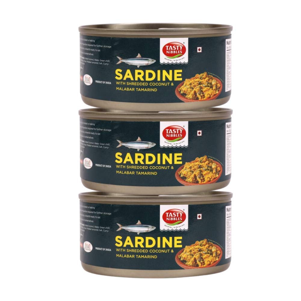 Tasty Nibbles Sardine with Shredded Coconut & Malabar Tamarind 185gx3(Pack of 3, 555g)