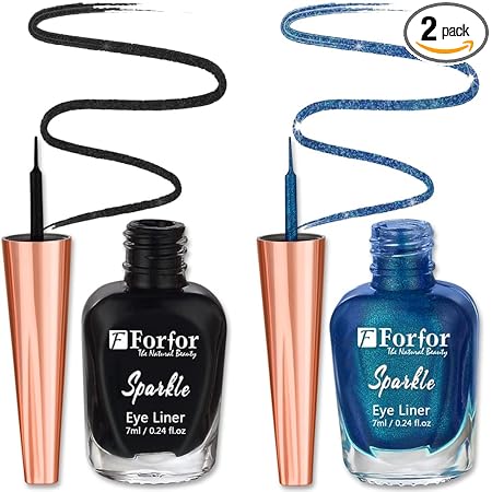 FORFOR Sensational Liquid Glitter Eyeliner Smudge-Proof and Water Proof 7 ml Each (Combo of 2, Black, Blue)