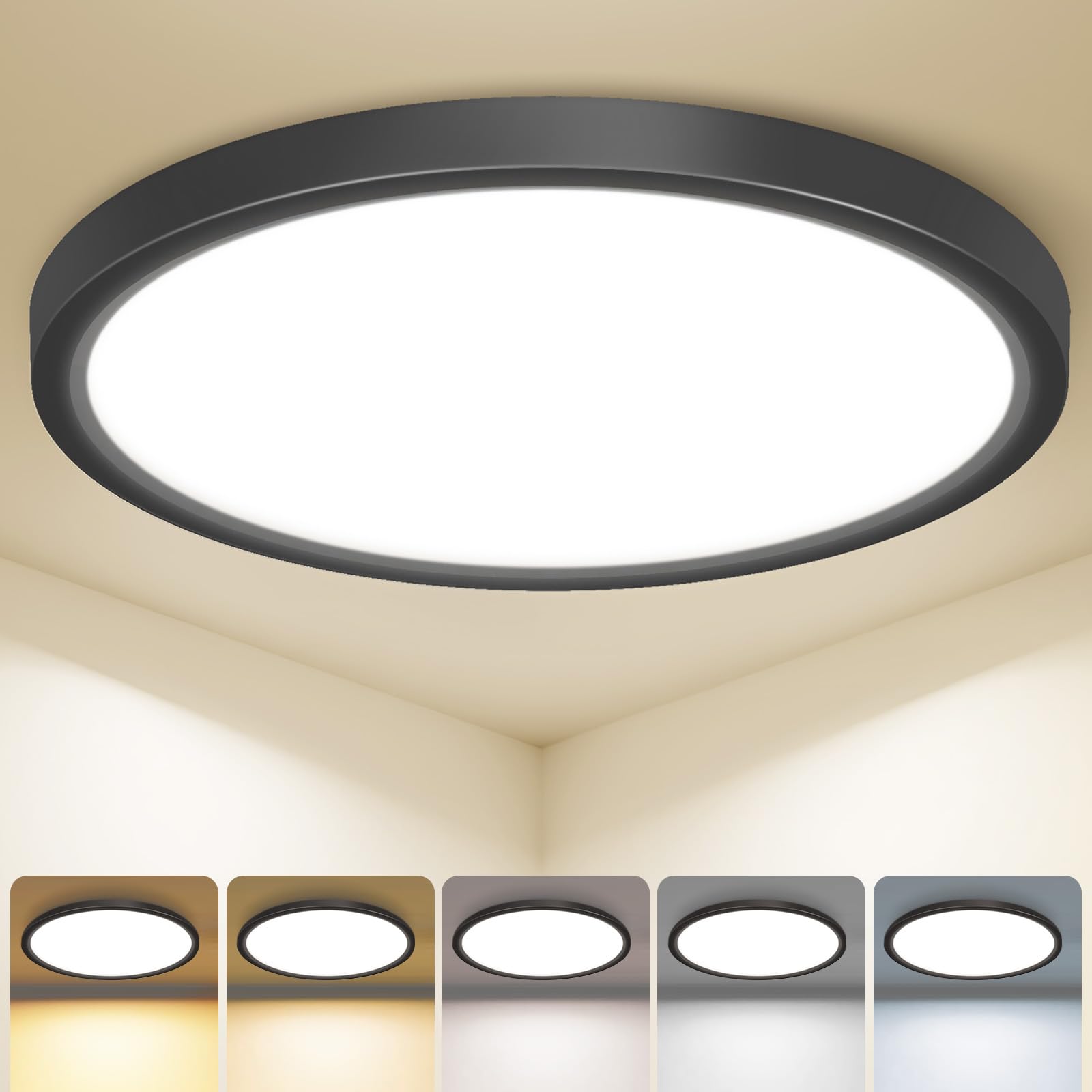 zemty Deckenlampe LED Deckenleuchte Flach, 36W 3600LM 5Farben-2700K/3000K/4000K/5000K/6500K Lampen Decke, Ø48x1.7cm Ultra Dünn Rund Schlafzimmerlampe für Kinderzimmer Küchen Wohnzimmer