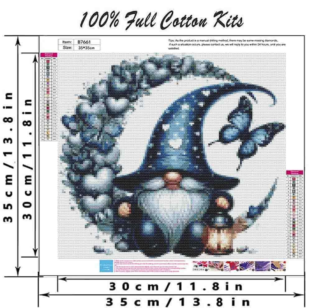 DYAIANGMU Stamping Cross Stitch Kit,Gnome Butterfly Stitch Kit for Adult Beginners, Full Line DIY Cross Stitch Stitching Kit for Home Decor Cross Stitch Patterns 13.7x13.7 inches