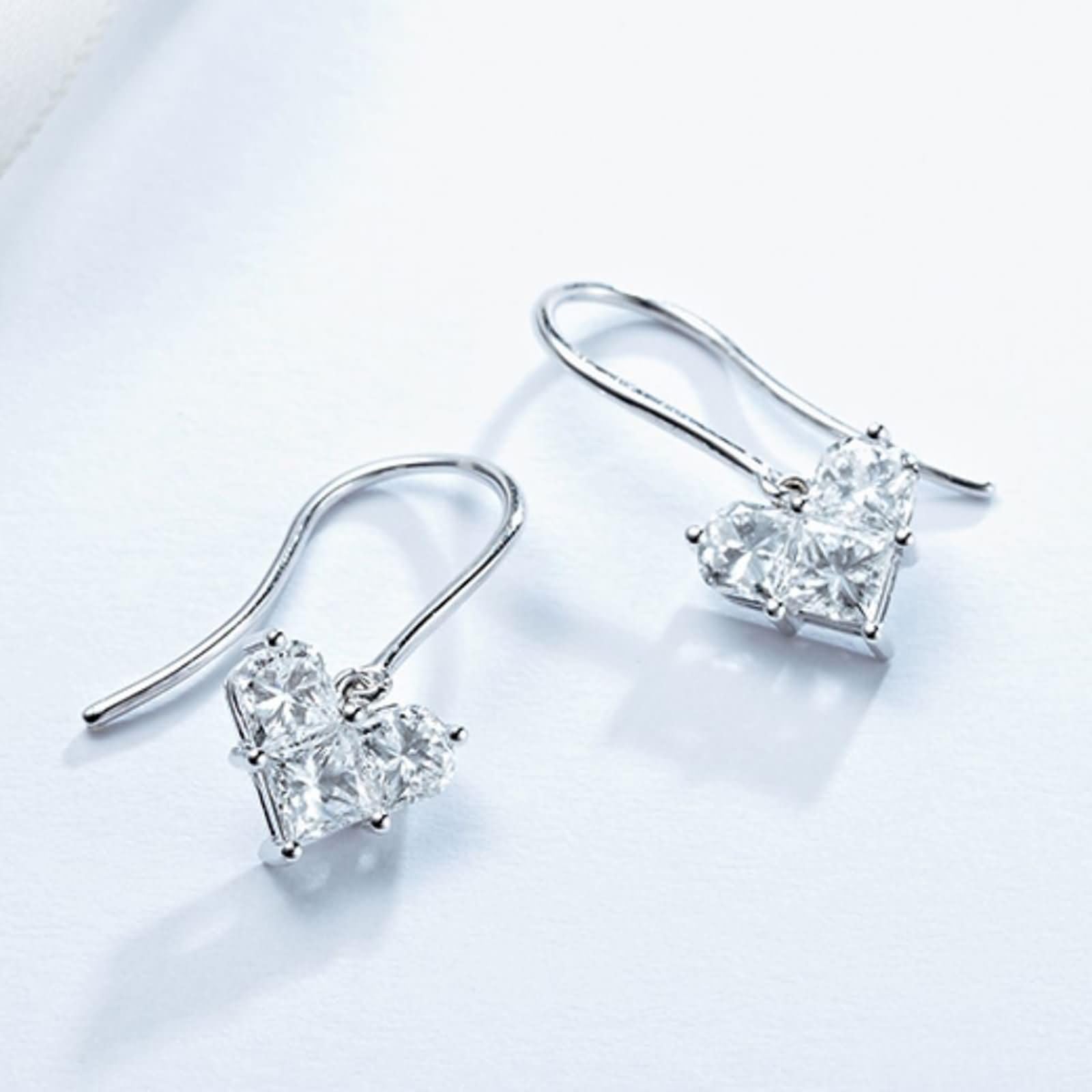 Pendiente Mujer Oro Blanco 9 K / 14 K / 18 Kt, Corazón con Moissanita, Pendientes para Mujer Plata