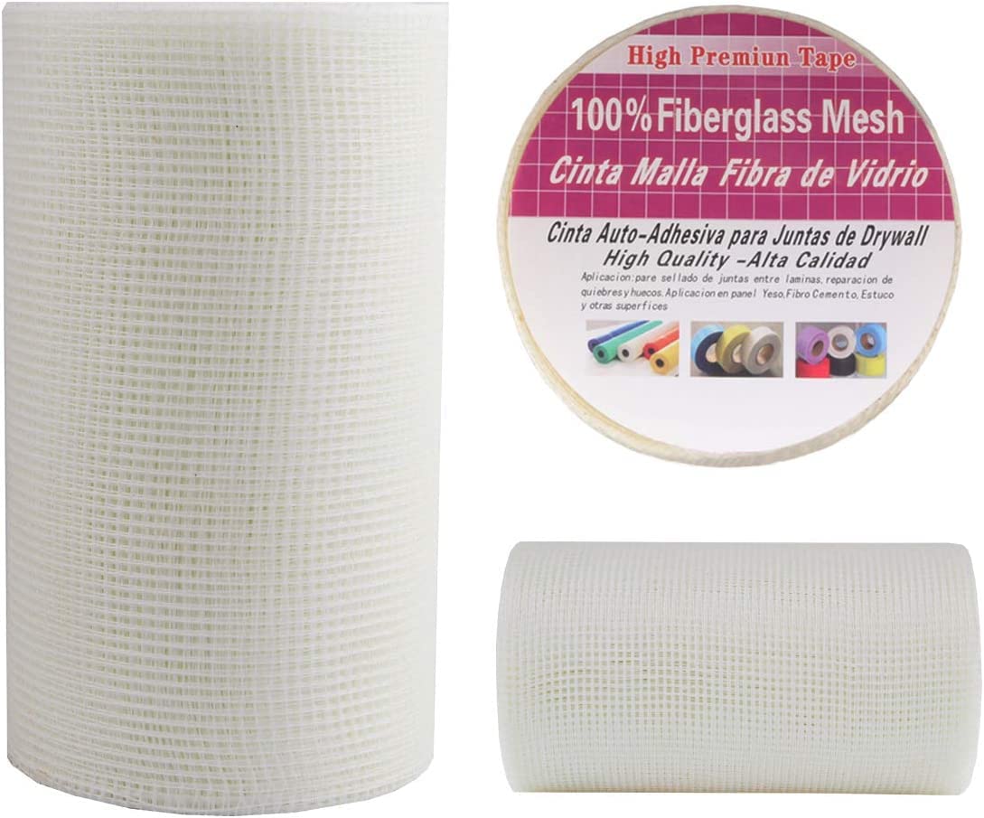 Cinta de Tela Fibra de Vidrio Cinta de Malla Tela de Fibra de Vidrio Autoadhesiva Cinta de Reparación en Rollo de Tela para Rellenar Grietas y Juntas, 20 cm x 25 m