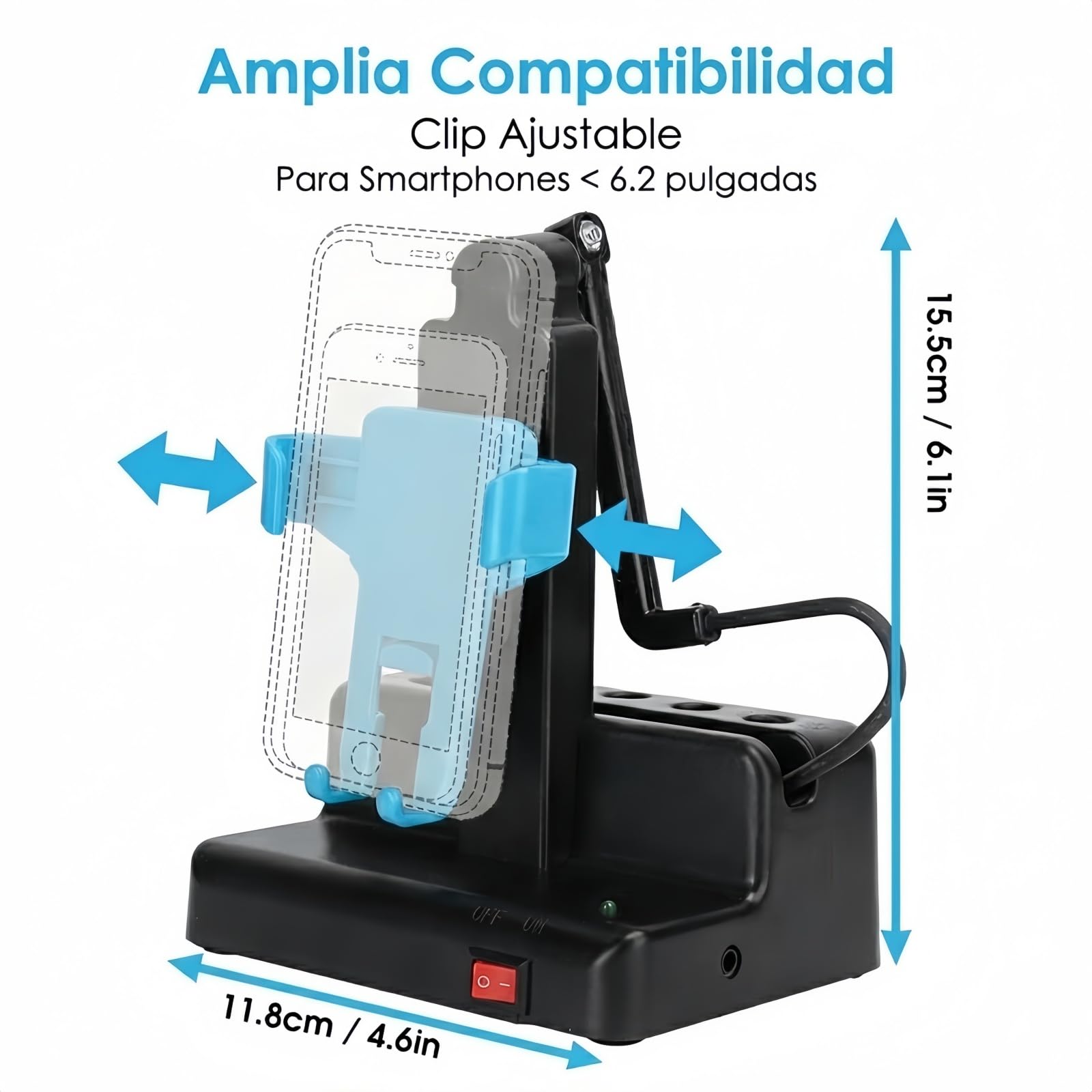 Agitateur automatique de téléphone portable pour le compteur de pas, podomètre de téléphone portable, bras oscillant gauche droit, alimenté par USB, bleu ciel