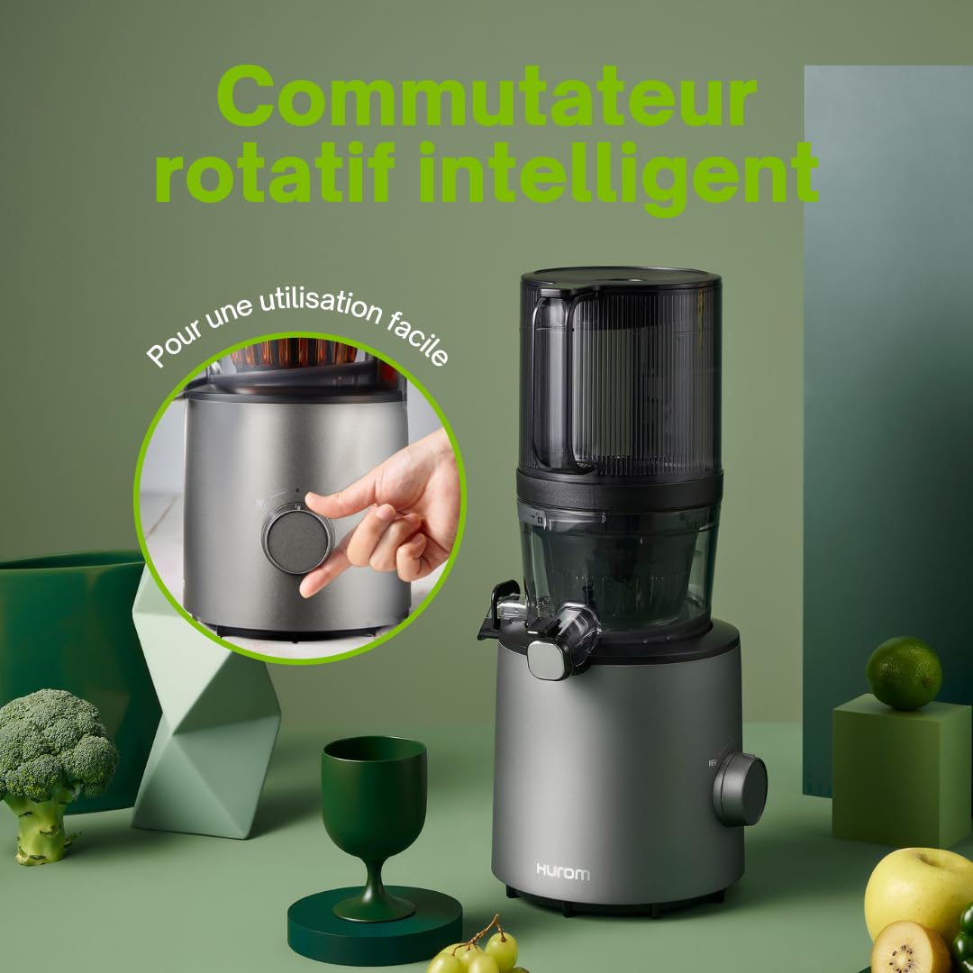 HUROM | Exprimidor de verduras y frutas | Slow Juicer | H201 | Prensado en frío | Motor silencioso | Fácil de limpiar | Esfera inteligente | Mega embudo 2L | Libre de BPA (titanio)