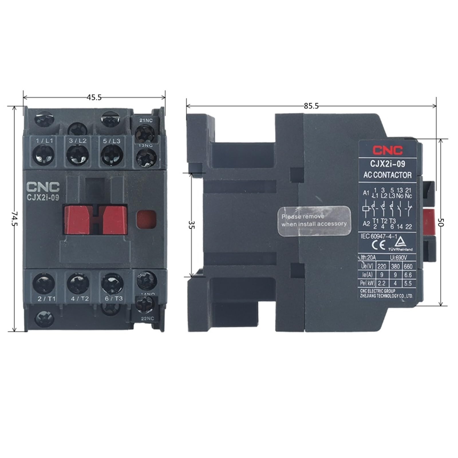 3P 220V 50/60Hz CJX2i 1NC+1NO 9A/12A/18A/25A/32A montowany na szynie DIN domowy modułowy stycznik AC (220 V 9A)