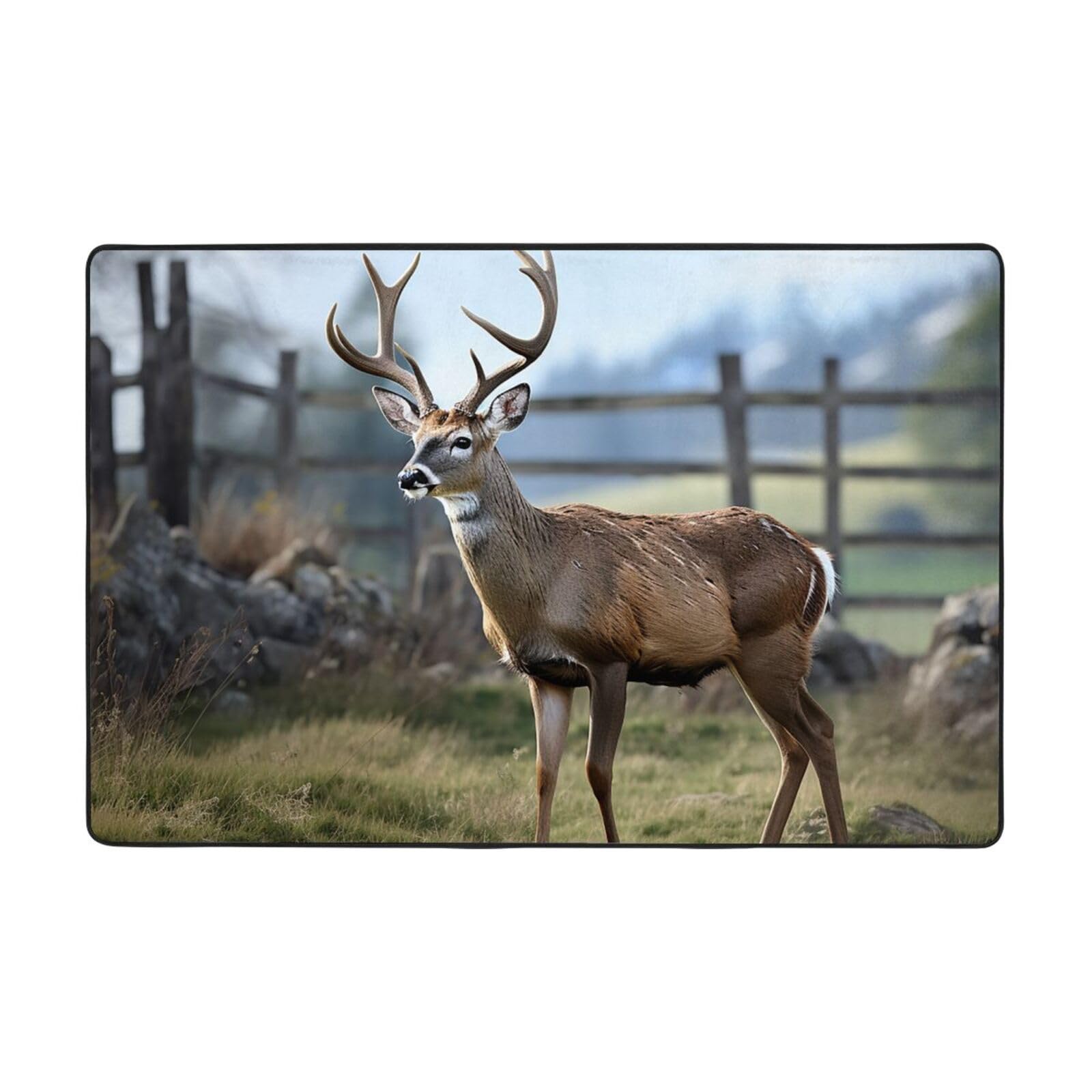 Tapis imprimé cerf vintage pour réchauffer l'ambiance de votre grande salle à manger