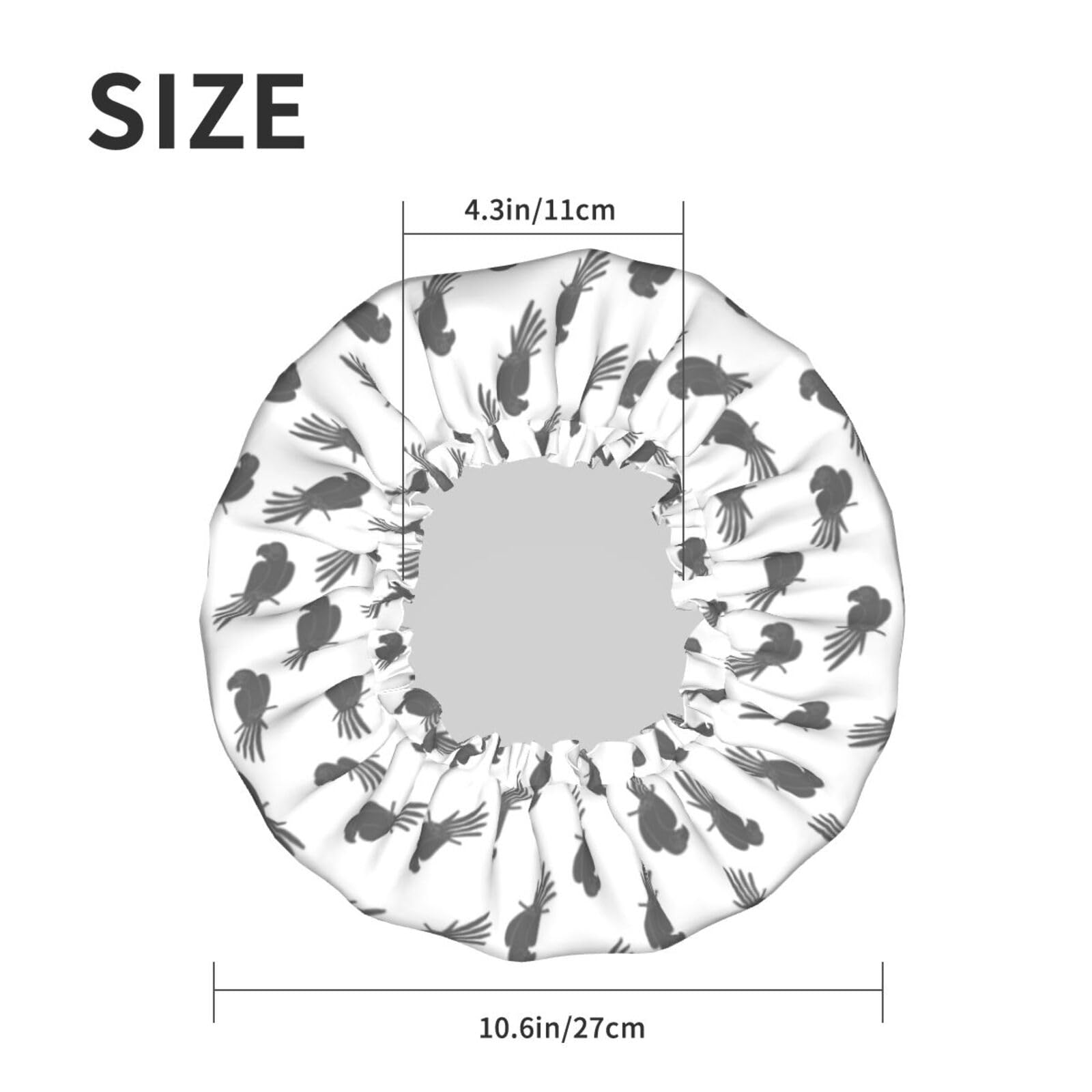 Minimalist Cute Parrot Gray Shower Caps For Women Reusable Waterproof Double Layer Bath Hair Cap Adjustable Elastic Shower Caps Band For Home Bathing Spa Salon 1 Pc