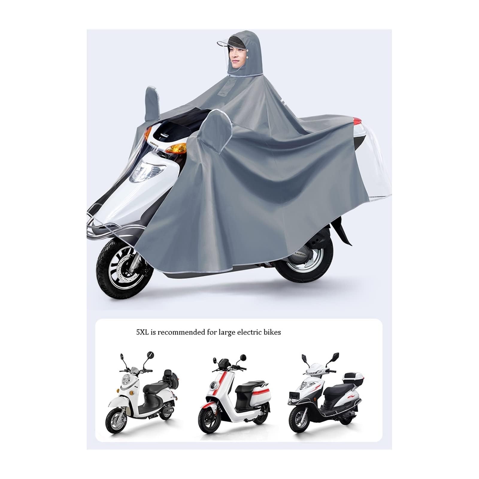 Poncho de Lluvia con Capucha, Impermeable para Ciclismo, Capa de Lluvia Unisex a Prueba de Viento, para Bicicleta, Bicicleta eléctrica, Motocicleta, Scooter de Movilidad (Gris 5XL)