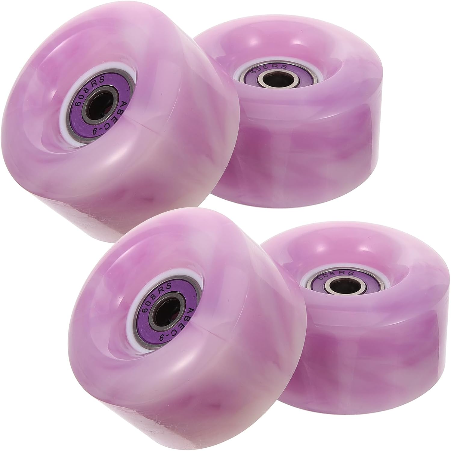 DOITOOL 4pcs Roller Skate Wheels Replacement Set, 82a High-rebound Purple White Dual-color Pu Wheels with Bearings for Quad Skates, Street and Indoor Roller Skating Random Color