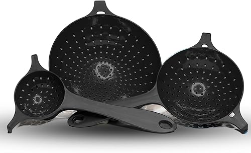 Crisp Juego de 3 coladores anidables de plástico, utensilios de cocina duraderos, aptos para lavavajillas, fabricado en los Estados Unidos, color
