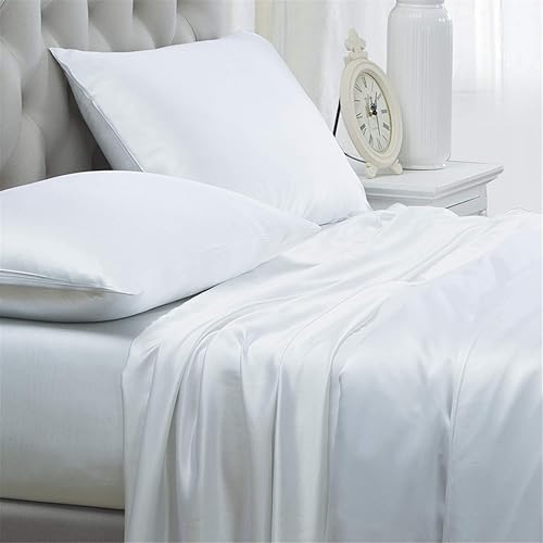 Orose Juego de sábanas de 4 piezas de seda de morera de 22 momme, Charmeuse sin costuras, bolsillo profundo (Queen, blanco)