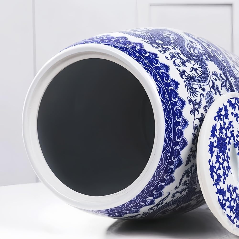Ceramic Rice Container,Ceramic Rice Storage, Container Chinese Design Ceramic Rice Jar with Lid,Ceramic Rice Bucket with lid,Ceramic Rice and Grain Storage Container(25kg)