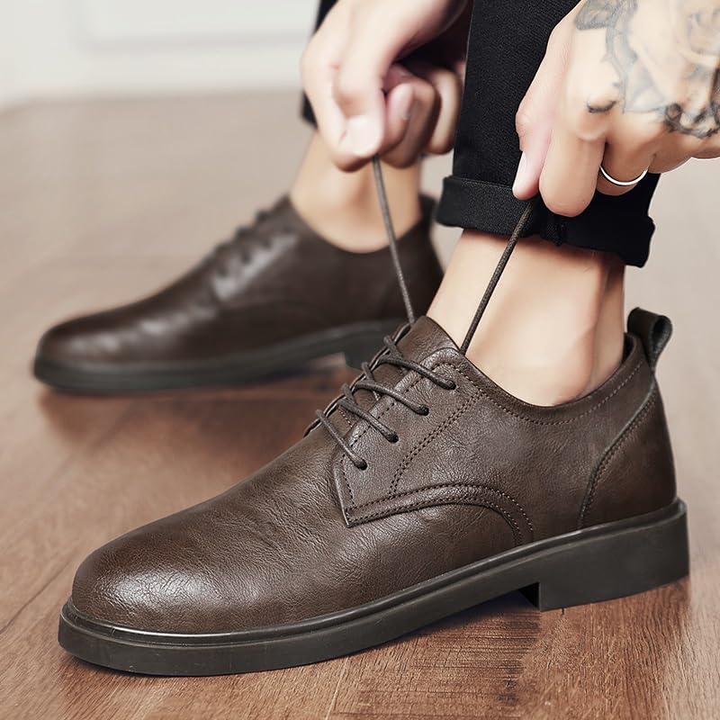 Oxford Shoes for Men Lace Up Round Toe Vegan Leather Derby Shoes Low Top Anti-Slip Slip Resistant Party(Khaki,7)3