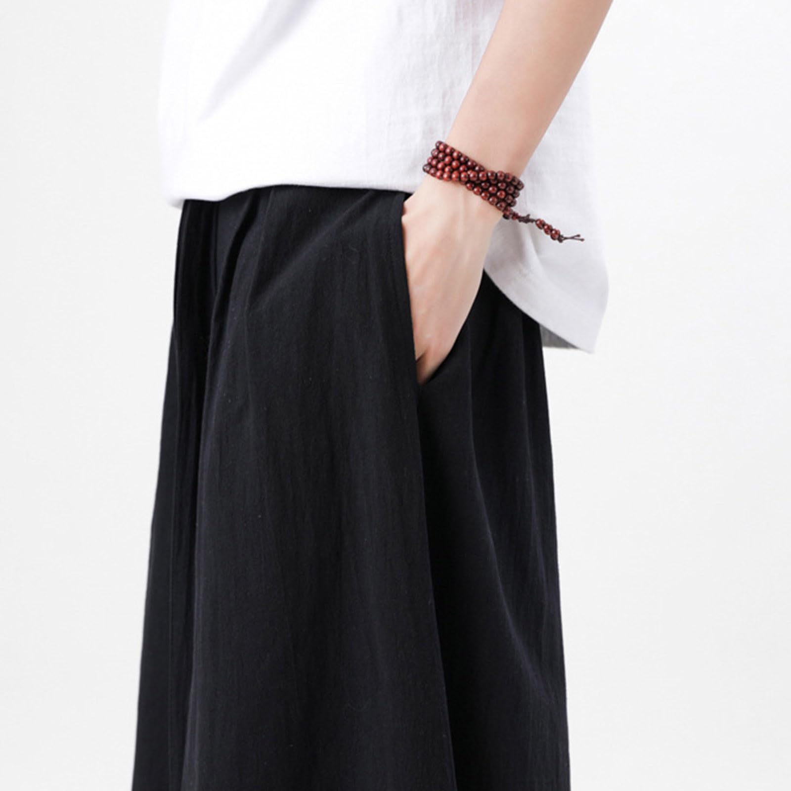 Pantalon de yoga en lin japonais pour homme - Pantalon sarouel baggy Hakama Kung-Fu - Pantalon kimono - Pantalon large - Pantalon de loisirs - Pantalon de jogging en coton et lin - Pantalon