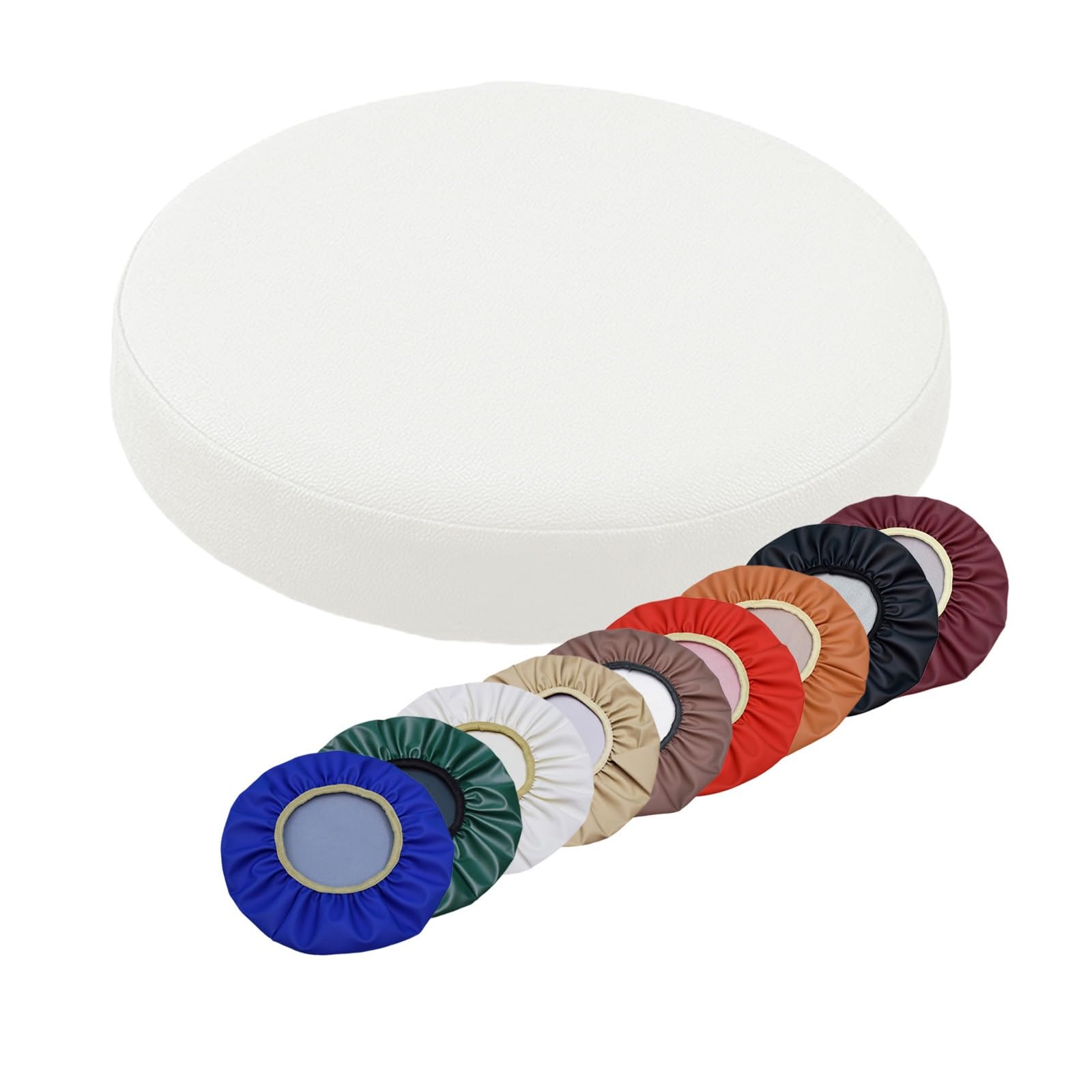 Stool Cushion Round Chair Cushion Seat Waterproof Leather Stool Covers For Round Barstool Stool Dining Chairs Diameter 32/33/34/35/36/38/40cm(White,35cm)