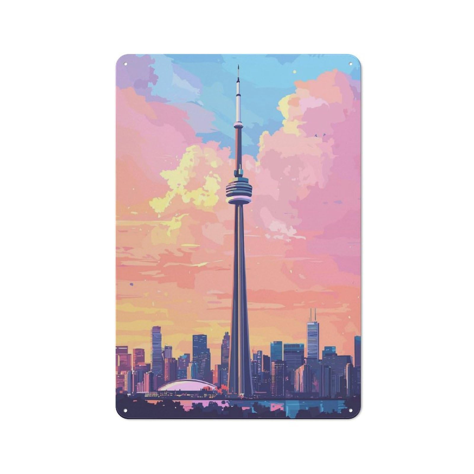 Junmoney Style-16 Toronto Skyline At Sunset(2) Rustic Tin Wall Plaque 30X20cm For Hobby Room Or Studio, A Christmas Gift For People Styling Hobby Room And Studio
