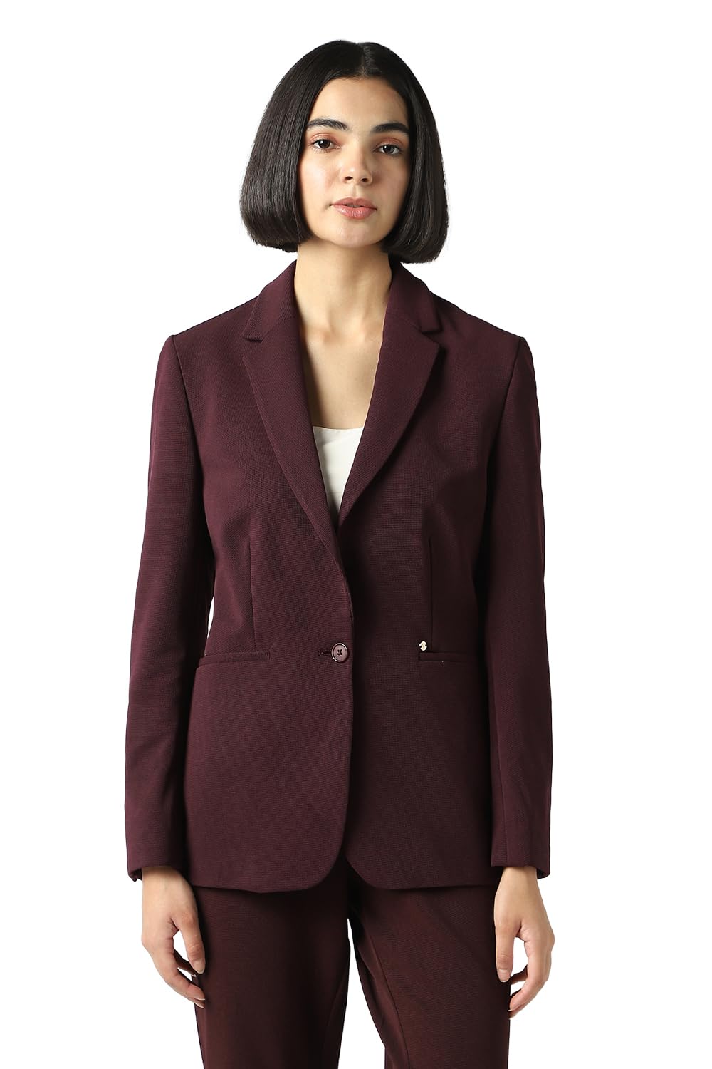 van heusen Women Maroon Textured Blazer-picture-25