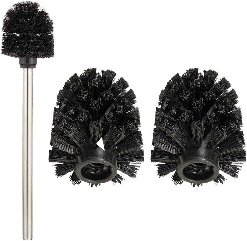 Wenko Replacement Brush Toilet Brush Holder with 1 x Stainless Steel Handle, Set of 3 Replacement Toilet Brush Head, Plastic, Ø 8.5 x 8.8 cm Toilet Brush, Black