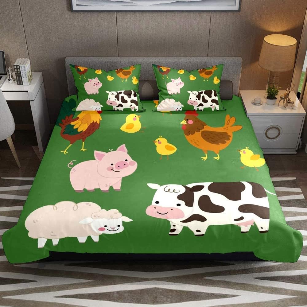 3 Pieces Cartoon Animal Bedding Set, Soft Breathable Lightweight Comfortable Luxurious Microfiber Bedding Set Suitable for All Seasons, Queen King Twin, Full Size(King)
