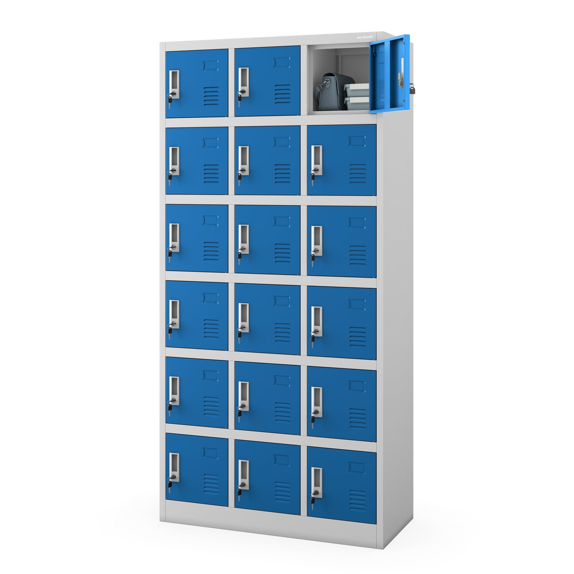 Jan Nowak Armadietto spogliatoio Armadio metallico con 18 Scomparti Fessure di ventilazione Rivestimento in polvere 185 cm x 90 cm x 40 cm (Grigio-Blu)