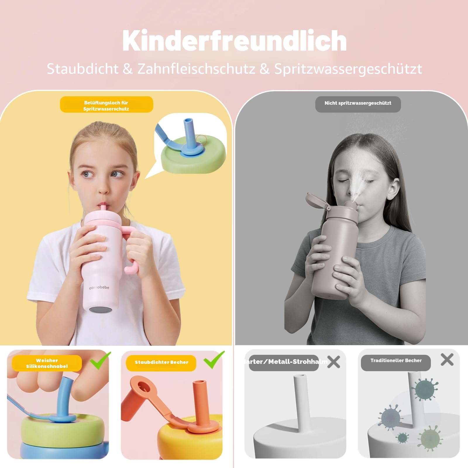 Edelstahl-Wal-Brunnen-Becher mit Henkel Trinkbecher mit Wal-Spritzfunktion Isolierte Reisebecher Kinder-Trinkbecher mit Gewicht Auslaufsicher Niedliche Wasserflasche Auslaufsicher