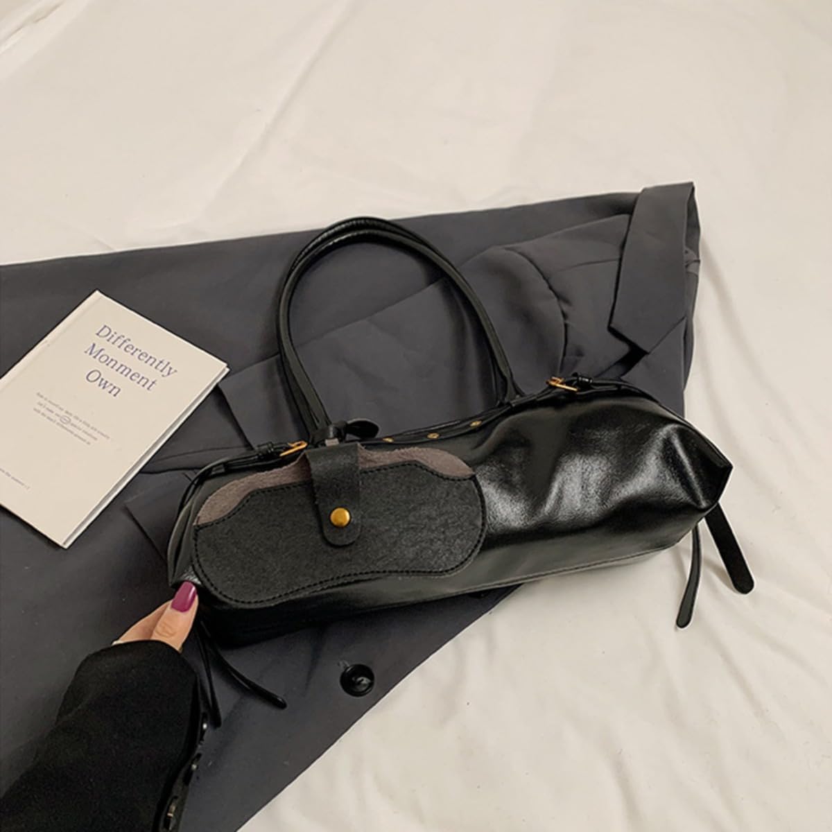 Boston Shoulder Bags for Women PU Leather Tote Bag Casual Bowling Bag Purse Retro Underarm Bag with Eyeglass Cas - Image 4