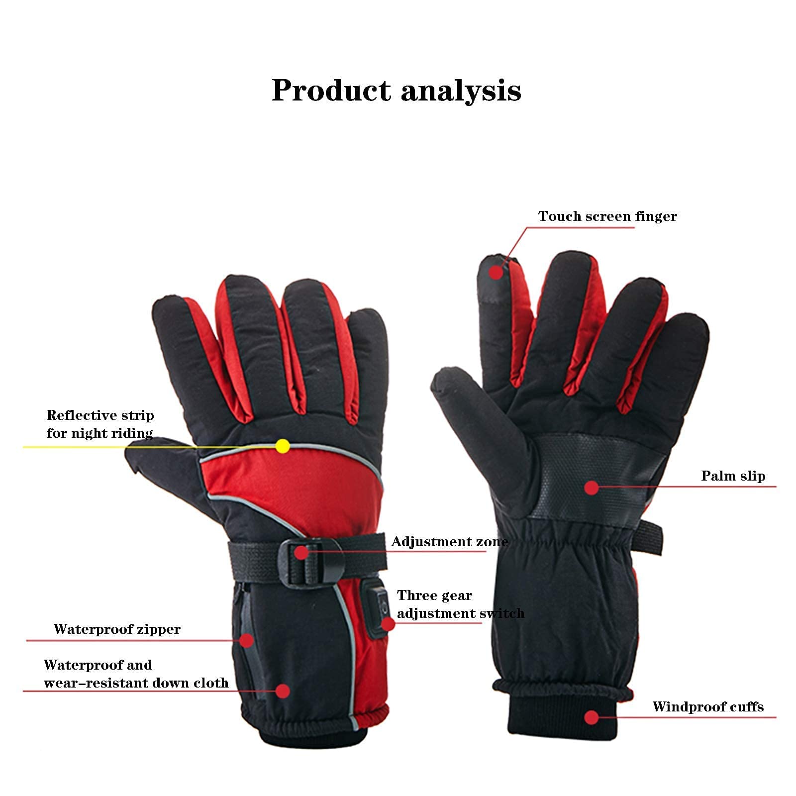 Guantes térmicos eléctricos con batería para Hombres, Mujeres, 3 configuraciones de calefacción, Guantes para Pantalla táctil, Impermeables, cálidos, de Invierno, Guantes térmicos