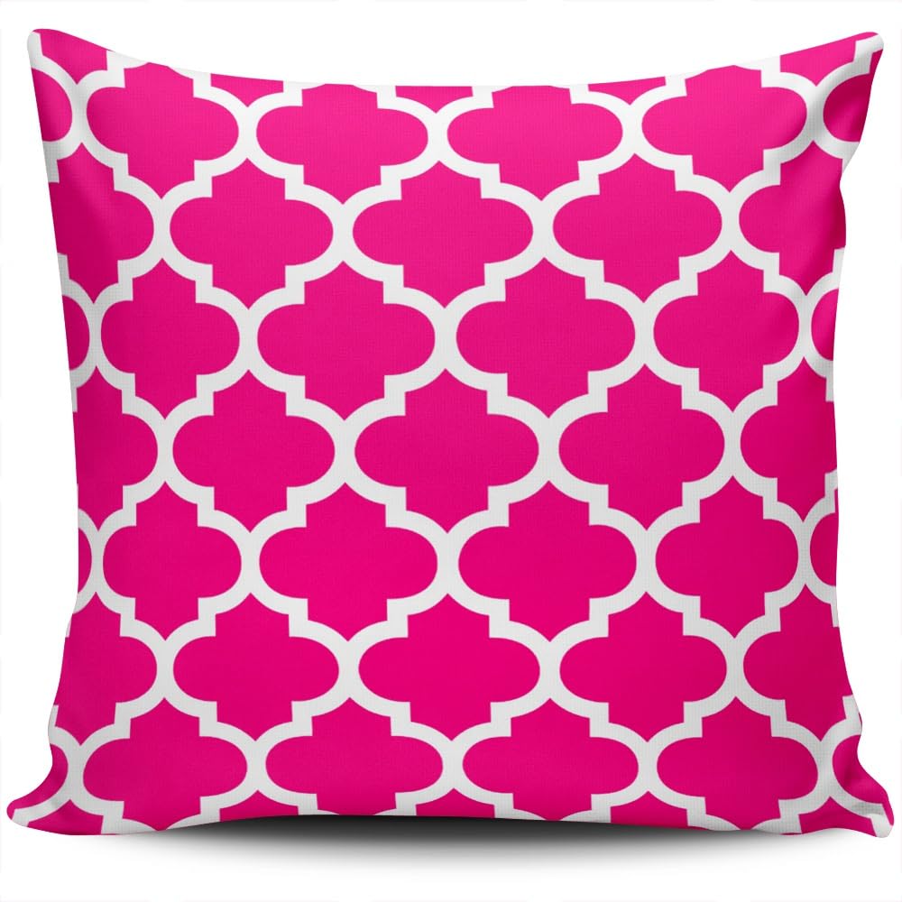 ONGING Decorative Throw Pillow Case White Hot Pink Quatrefoil Pattern Outdoor Pillowcase Cushion Cover One Side Design Printed