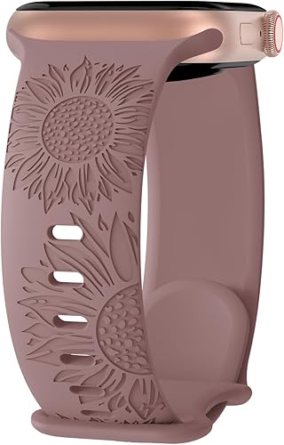 Arctime Correa de silicona con grabado de girasol compatible con correas de Apple Watch de 1.575 pulgadas, 1.614 pulgadas, 1.496 pulgadas, 1.654