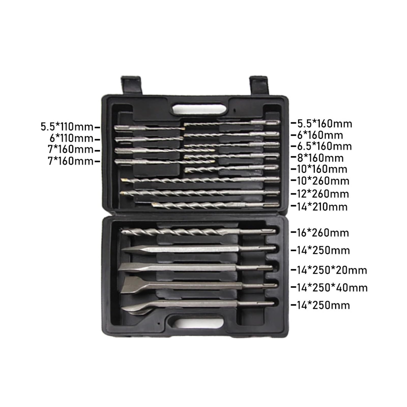 17 unids/set martillo eléctrico SDS Plus juego de brocas 110/160/200/250mm for pared de hormigón bloque de ladrillo brocas de sierra perforadora de mampostería