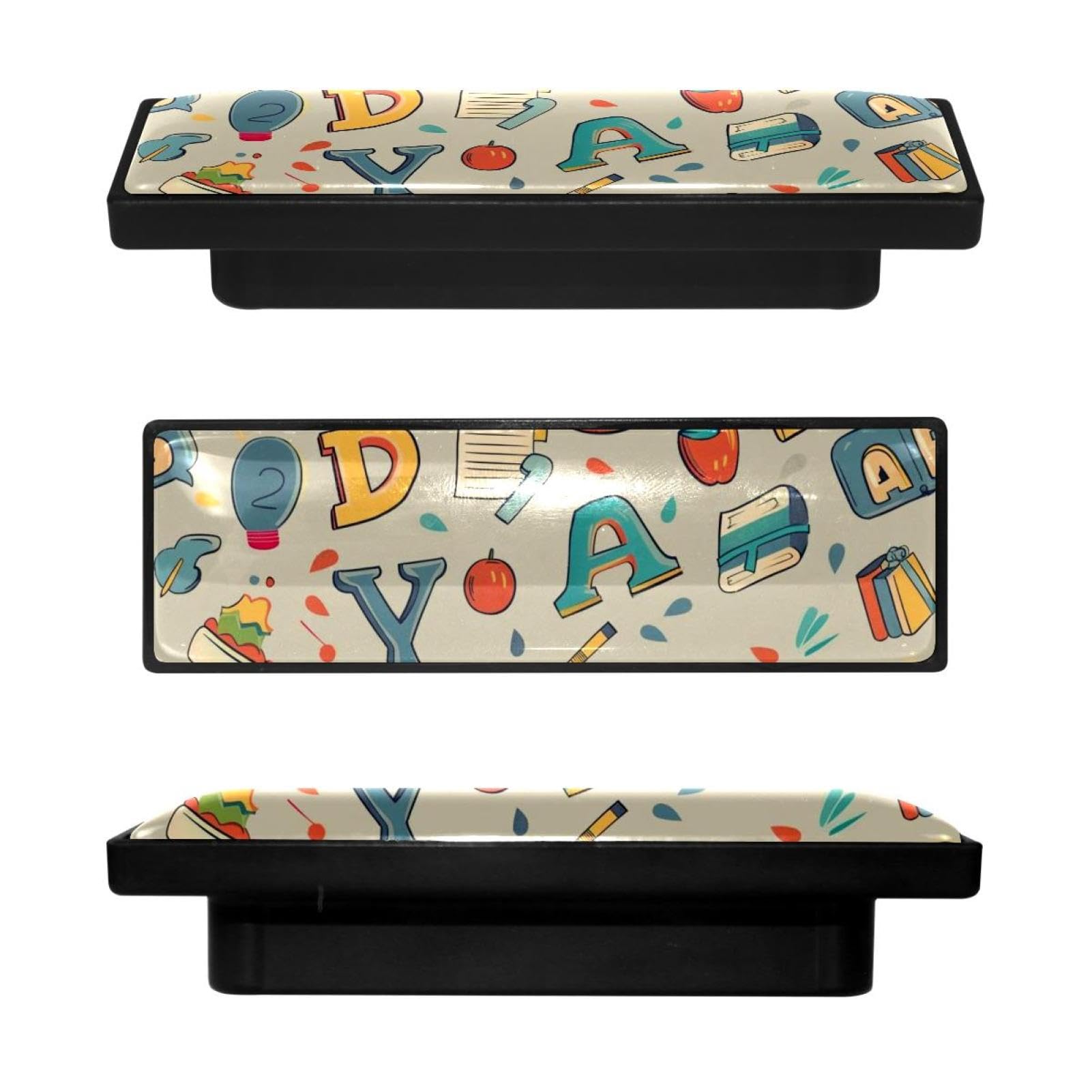Boutons de placard de cuisine rectangulaires au motif alphabet vintage scolaire
