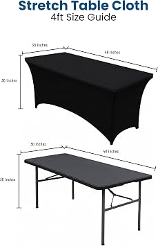 Utopia Kitchen Spandex Table Cloth 1 Pack [4FT, 48Lx30Wx30H Inch, Black]