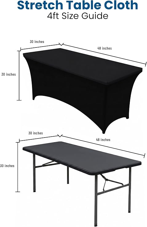 Utopia Kitchen Spandex Table Cloth 1 Pack [4FT, 48Lx30Wx30H Inch, Black]