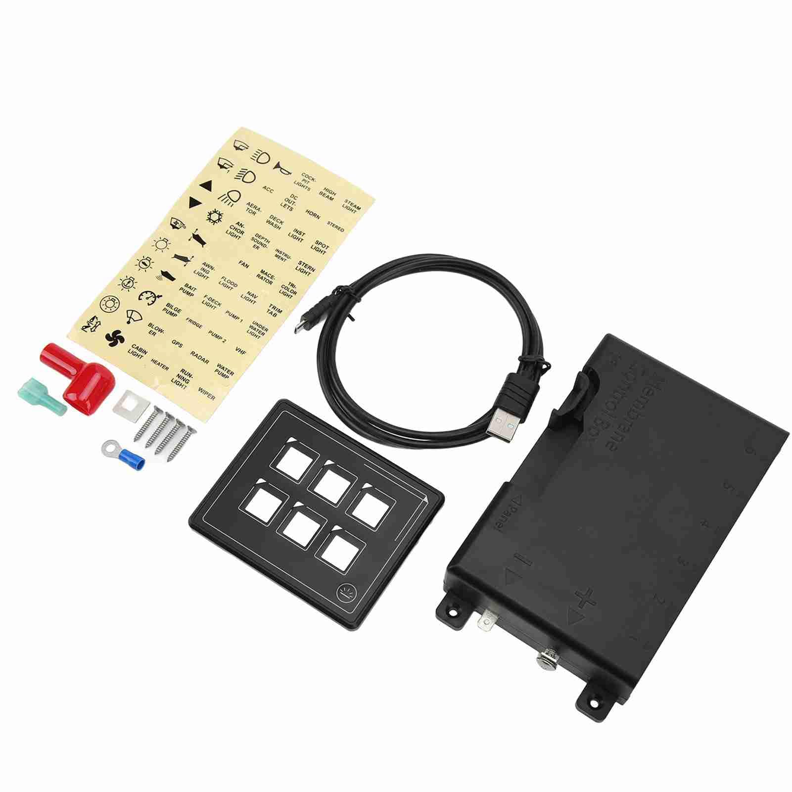 Panel przełączników 6P Bluetooth Kontrola aplikacji IP66 Wodoodporne podświetlenie M4 Terminal pierścieniowy z naklejką do morskich pojazdów kempingowych