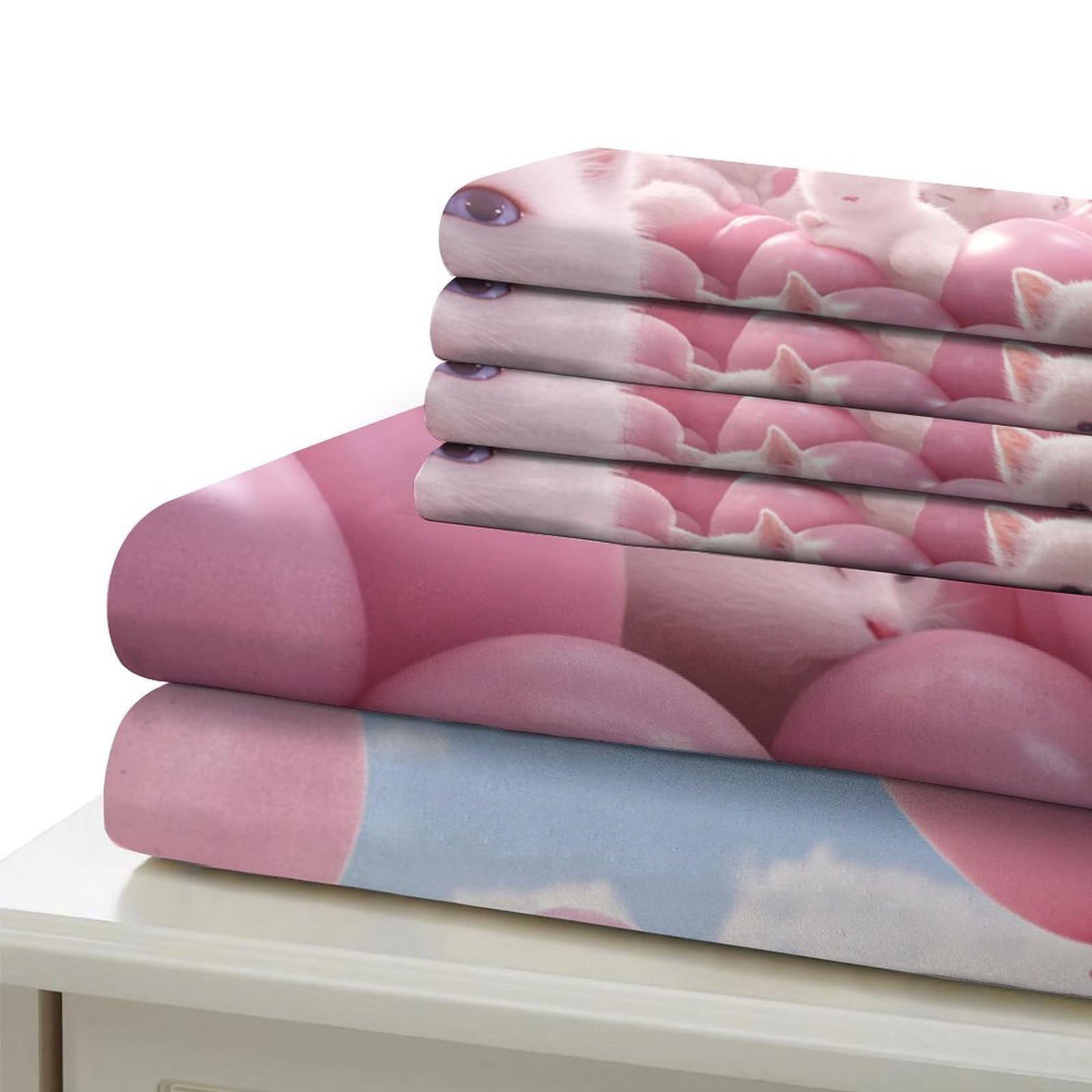 gattino carino Impressione 3D 3 pz cover piumone fantasia di palloncini rosa fodera per edredone microfibra morbida antiacari per bambini ragazzi donne King（220x240cm）