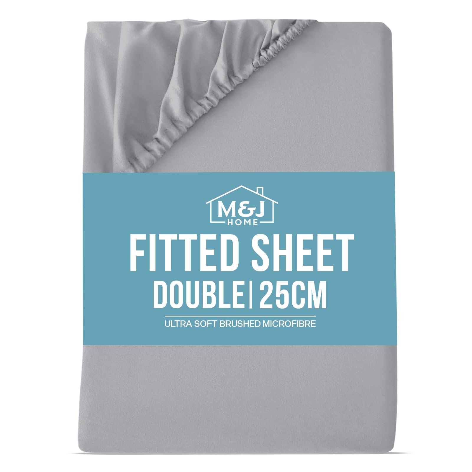M&J Home Double Fitted Sheet Grey - Pocket 25cm (10 inch) - Soft Brushed Microfibre Fabric - Easy Care Machine Washable - Shrinkage and Fade Resistant - Bottom Sheet