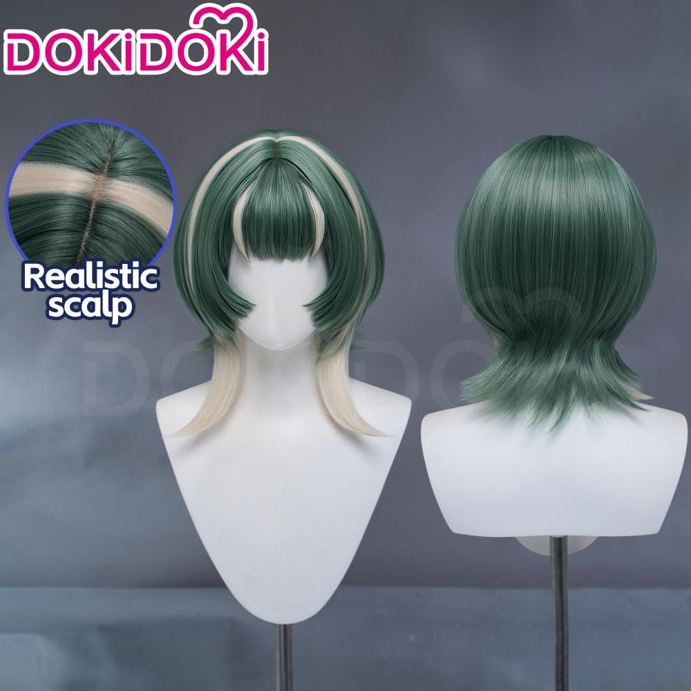 KIRA KIRA Anime Guita Cosplay Wig 33cm/13in Short Straight Green Silver Hair Halloween Cosplay Wig for Women Men