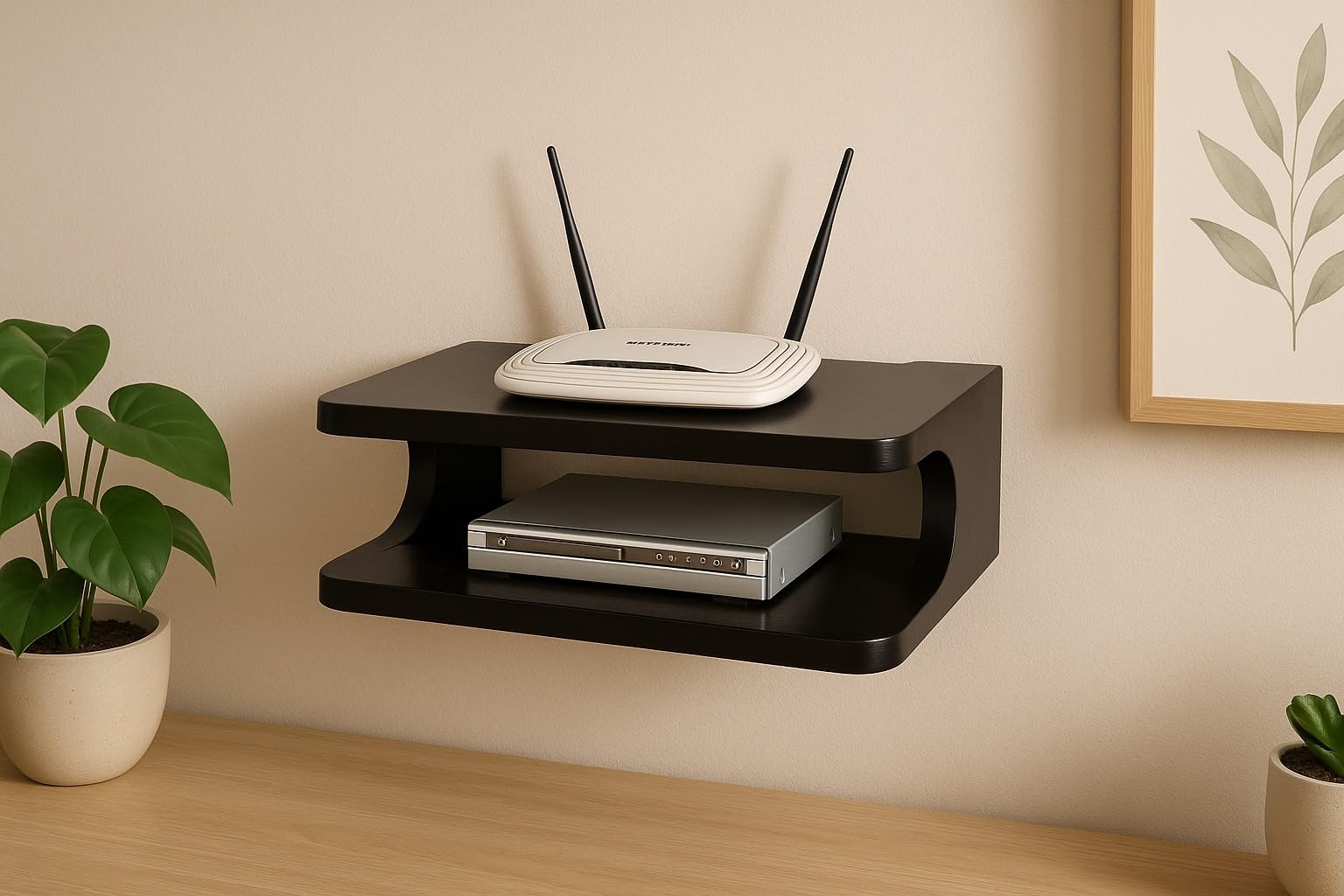 WOODLINE CREATION Engineered Wood Set Top Box Stand TV Stand WiFi Router Rack Wall Shelf for Living Room Stylish Hanging Rack Organizer Shelf Furniture (Black)-image-27