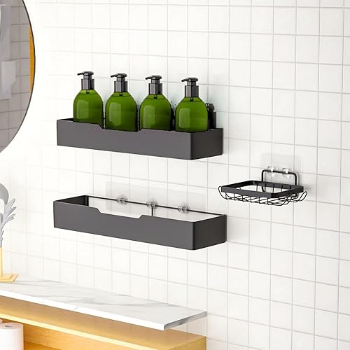 Paquete de 2 estantes de ducha inoxidables, organizador de ducha adhesivo montado en la pared, organizador de ducha adhesivo sin perforaciones con 6