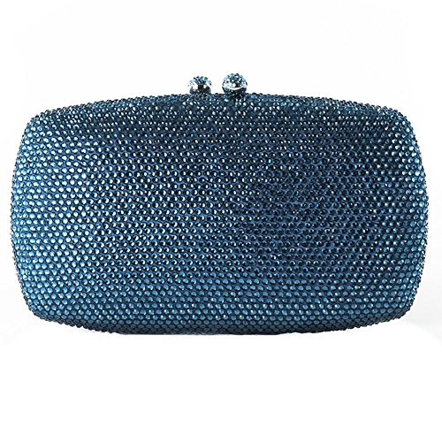 Sac d'embrayage bleu satin Samona pour emporter vos essentiels de soirée avec strass