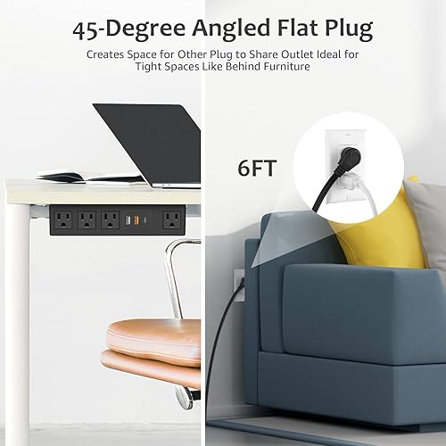 Miniatura 6 de Regleta de alimentación HHSOET para debajo del escritorio con adhesivo 3M, enchufe extraíble para montaje bajo el escritorio con puertos de carga