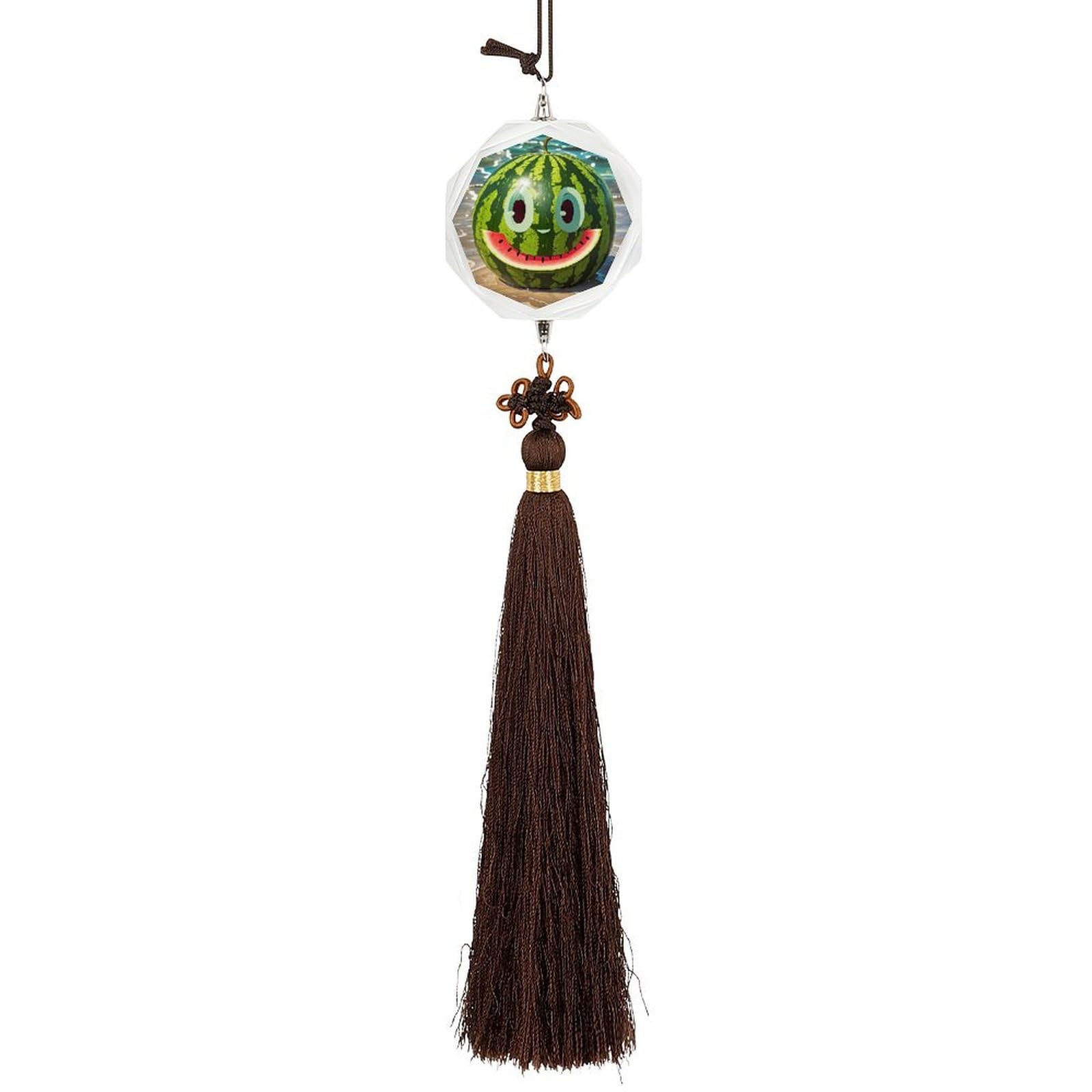 Crystal Auto Pendant Charms Hexagon Crystal Car Rear View Mirror Charms Watermelon with Smiley Auto Hanging Interior Ornament Pendant Car Interior Accessories for Women Men CarCharms Decor