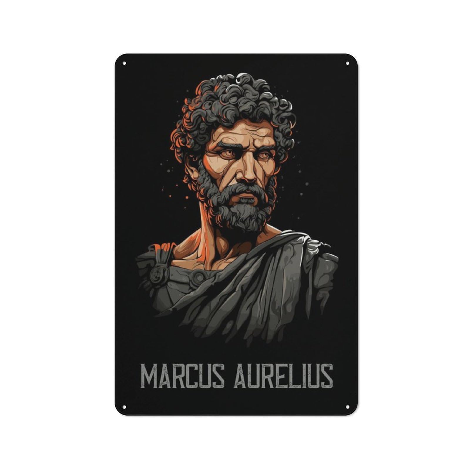 Junmoney Style-11 Retro Metal Plaque 30X20cm Featuring Marcus Aurelius Poster For Workshop Wall, For Metal Sign Collectors, For Garage And Workshop Walls