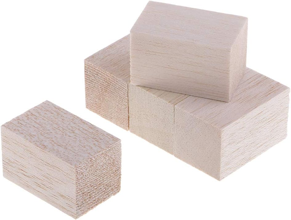 Fenteer 5/10 Pack Unfinished Balsa Wood Block Wood Rods Sticks for Photo Blocks, Crafts & DIY Projects, Kids Toys, Modeling Making, Wood, 5pcs 50mm