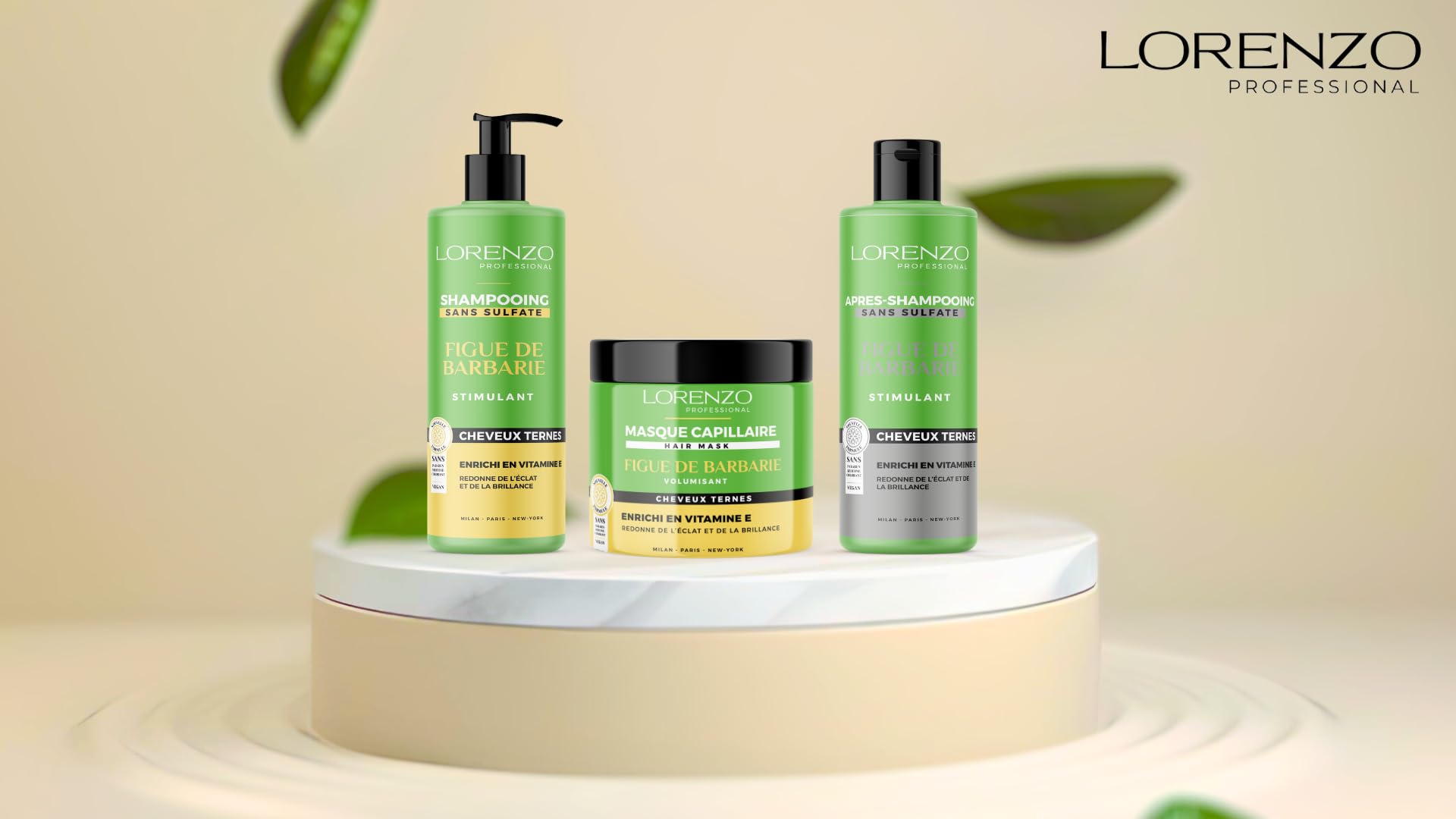 Lorenzo - PACK COMPLETO - Champú, Acondicionador y Mascarilla Capilar de Higo Chumbo - 3x500 ml